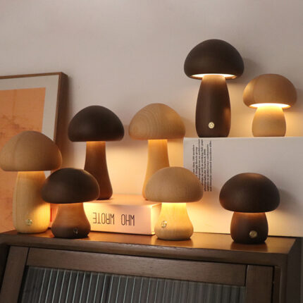 Wooden Cute Mushroom LED Night Light With Touch Switch  Bedside Table Lamp For Bedroom Childrens Room Sleeping Night Lamps Home Decor